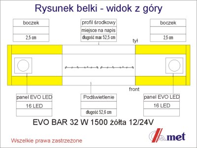 EVO BAR 32 W żółta 1500 widok z góry